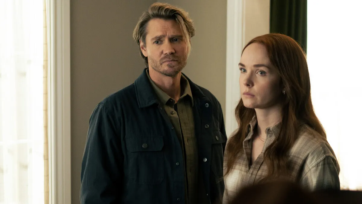 Chad Michael Murray and Morgan Kohan looking concerned in 'Sullivan's Crossing'