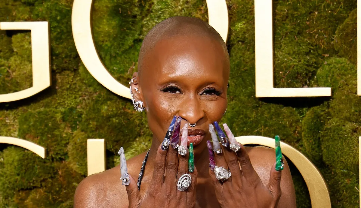 Cynthia Erivo shows off her manicure at the 2025 Golden Globes