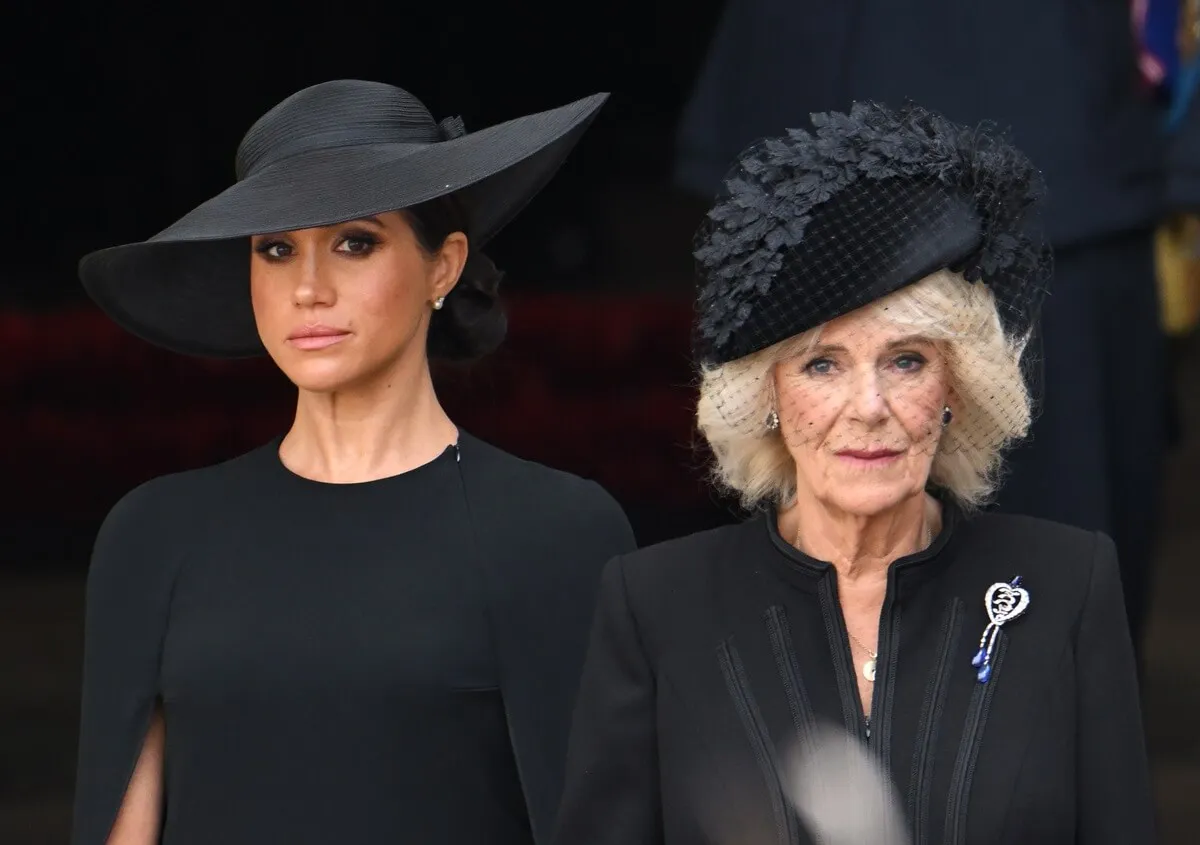 Meghan Markle and Queen Camilla during the State Funeral of Queen Elizabeth II at Westminster Abbey