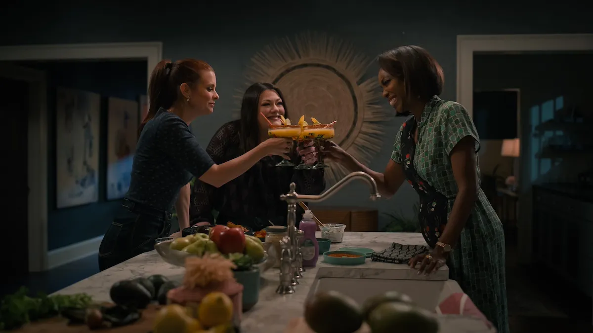 Maddie, Dana Sue, and Helen toasting with margaritas in 'Sweet Magnolias' Season 4